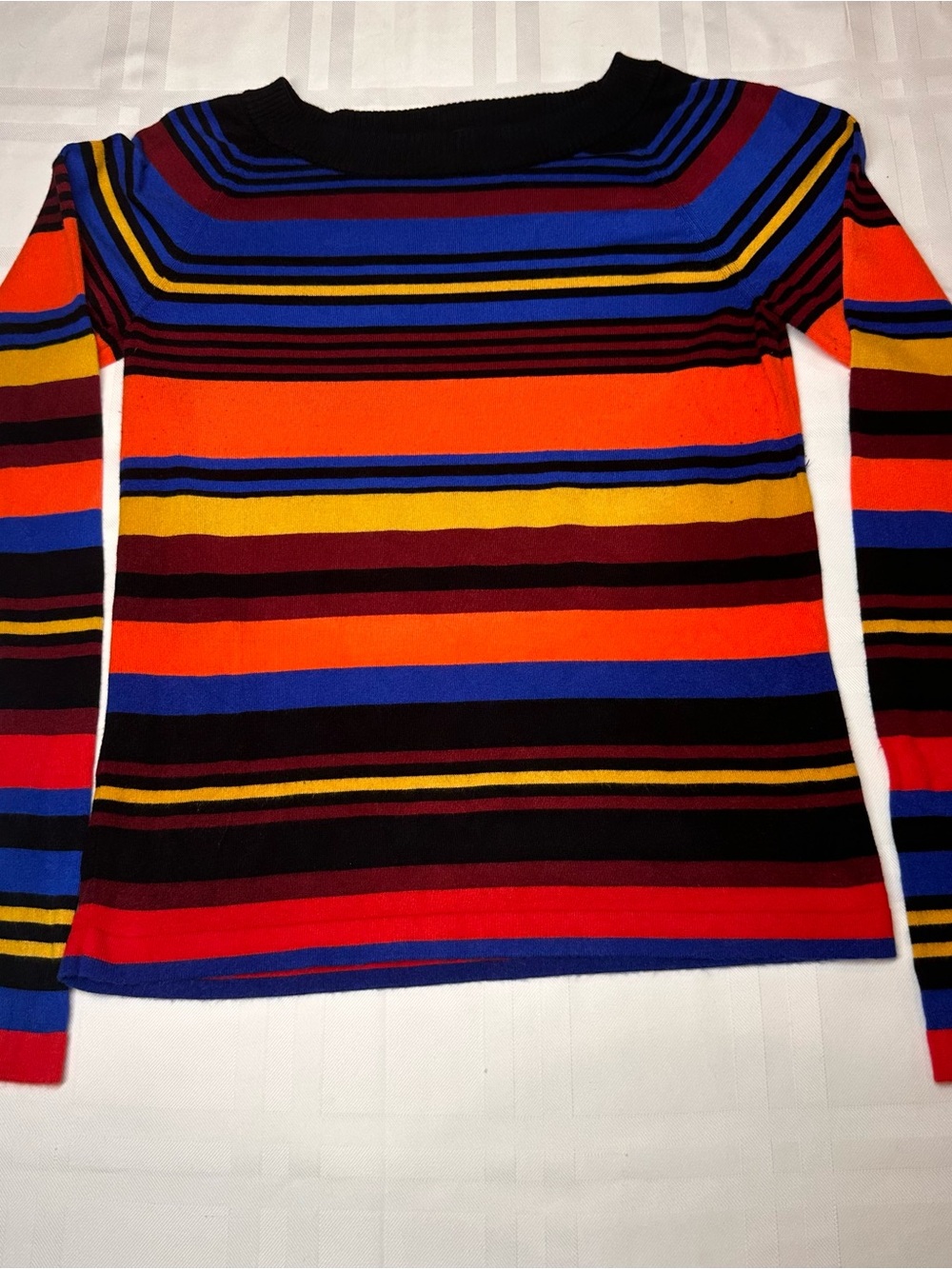 Express Rainbow Striped Crewneck Sweater Size M Multi Colorblock Fine Knit Rayon